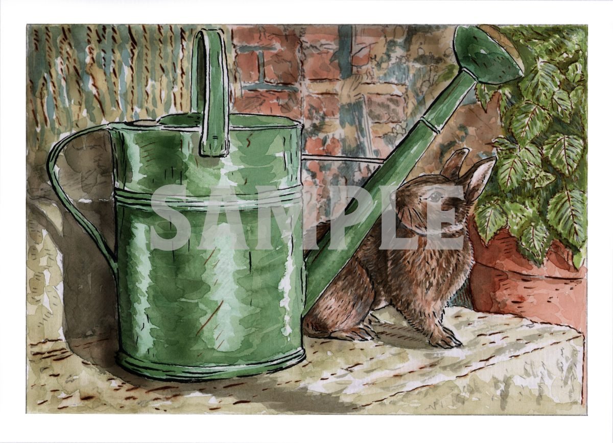 Bunny and the Watering Can - A4 High Quality Giclee Print